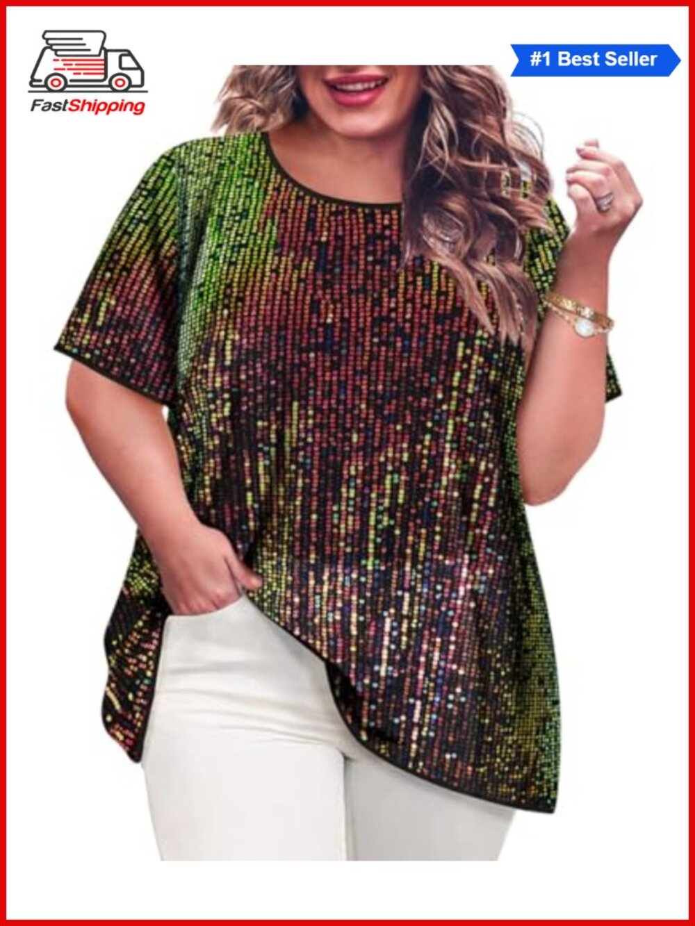 ✨ TIYOMI Plus Size Sequin Tops for Women Crewneck Party Sparkly Slimming Tunics